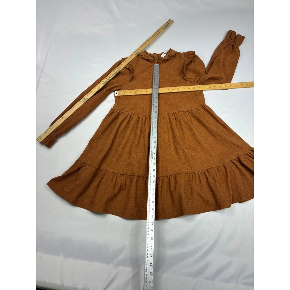 Tiered Babydoll Dress Teen 13Y Rust Brown Ruffle LongSleeve Boho kidcore Prairie